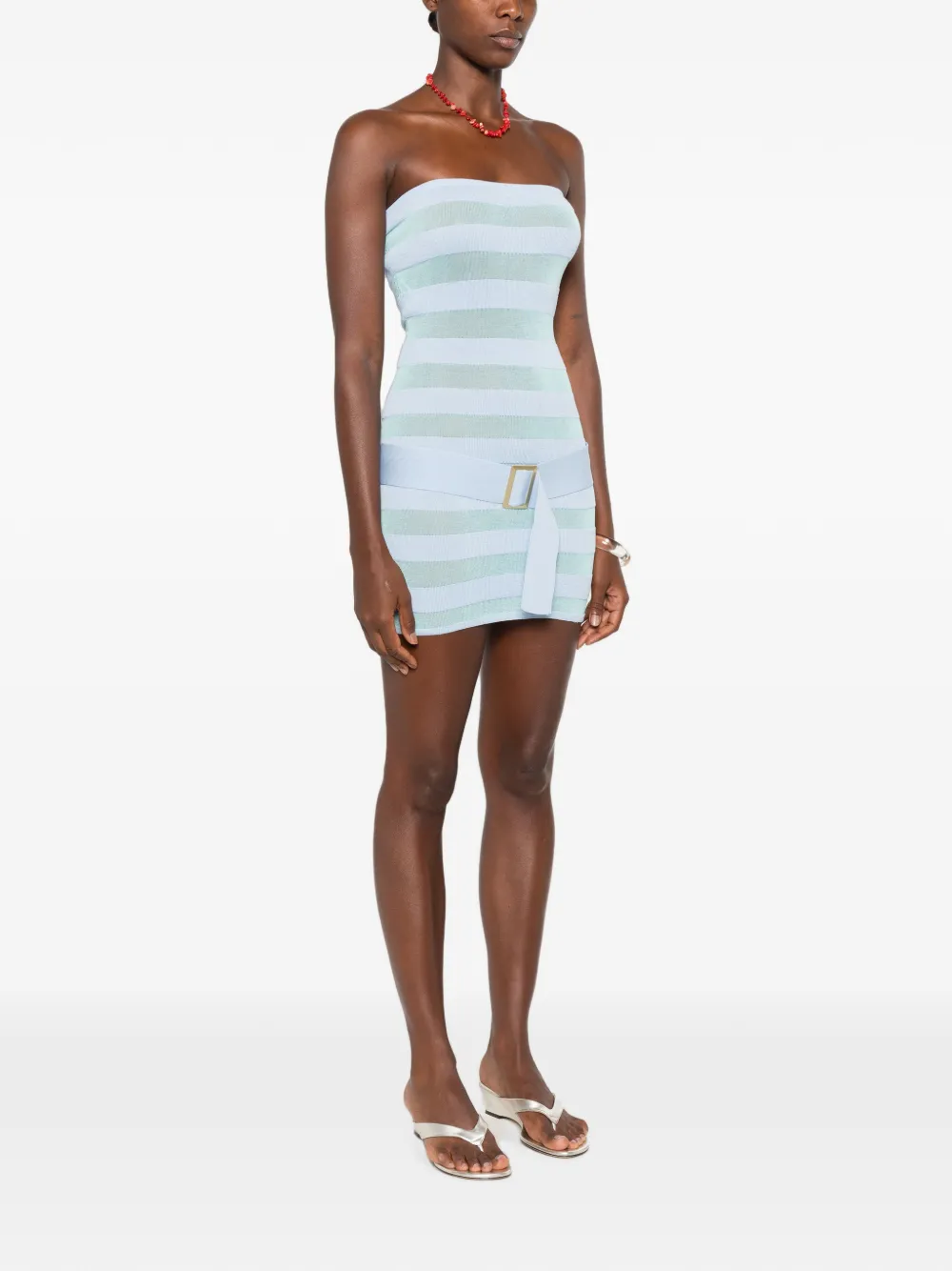 Asta Resort Cora gestreepte mini-jurk met ceintuur Blauw