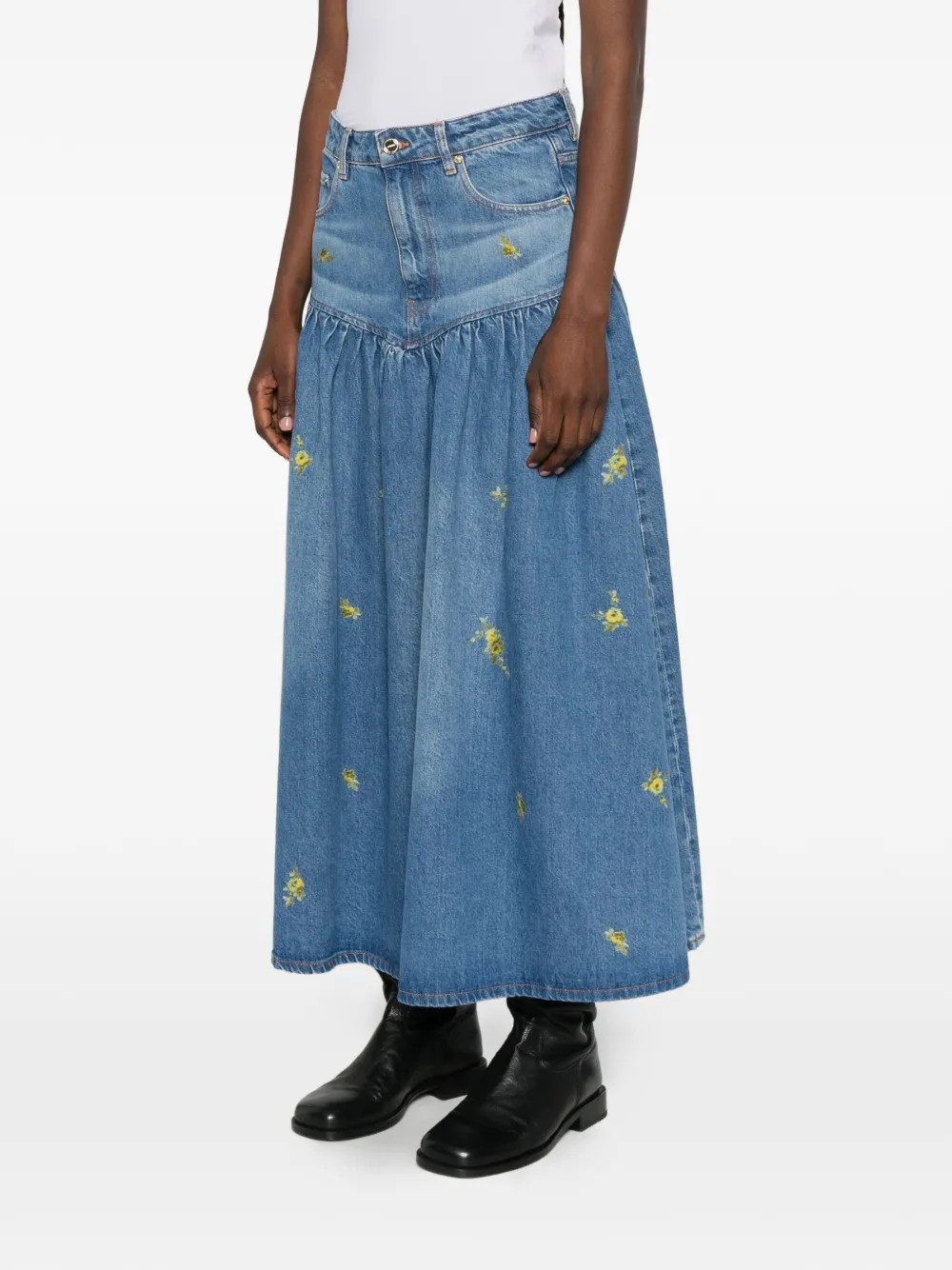 GANNI Maxi-rok met bloemenprint Blauw