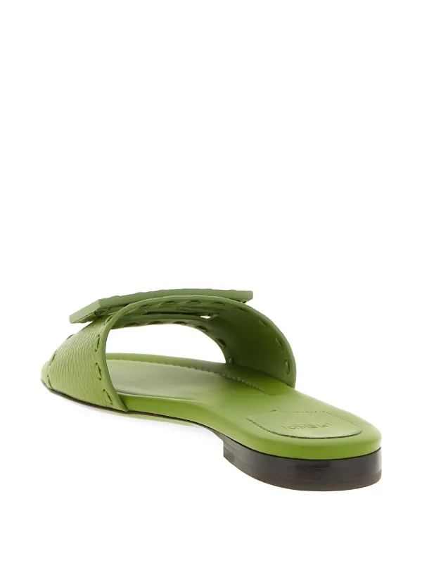 FENDI Tube Black Leather Slides | Green | FARFETCH