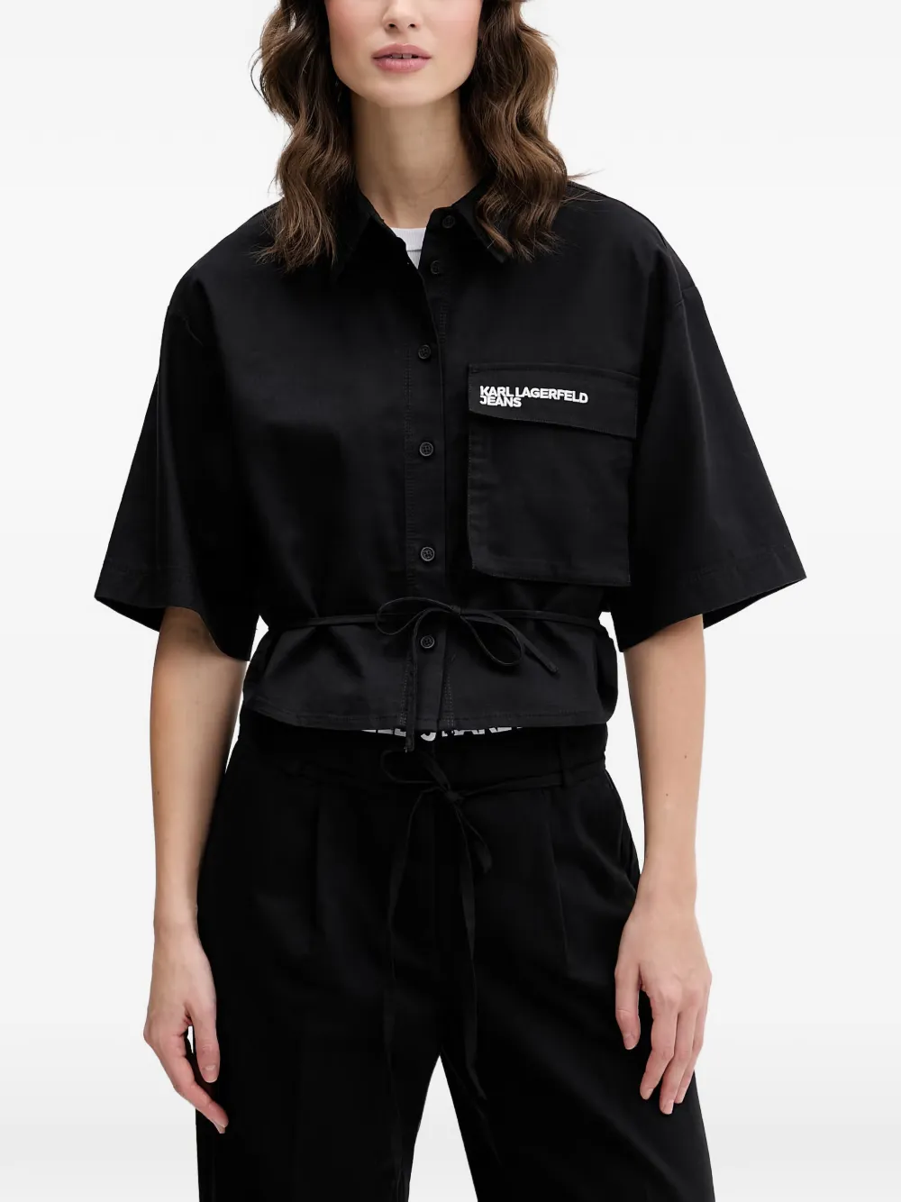 Karl Lagerfeld Jeans logo drawstring shirt - Nero
