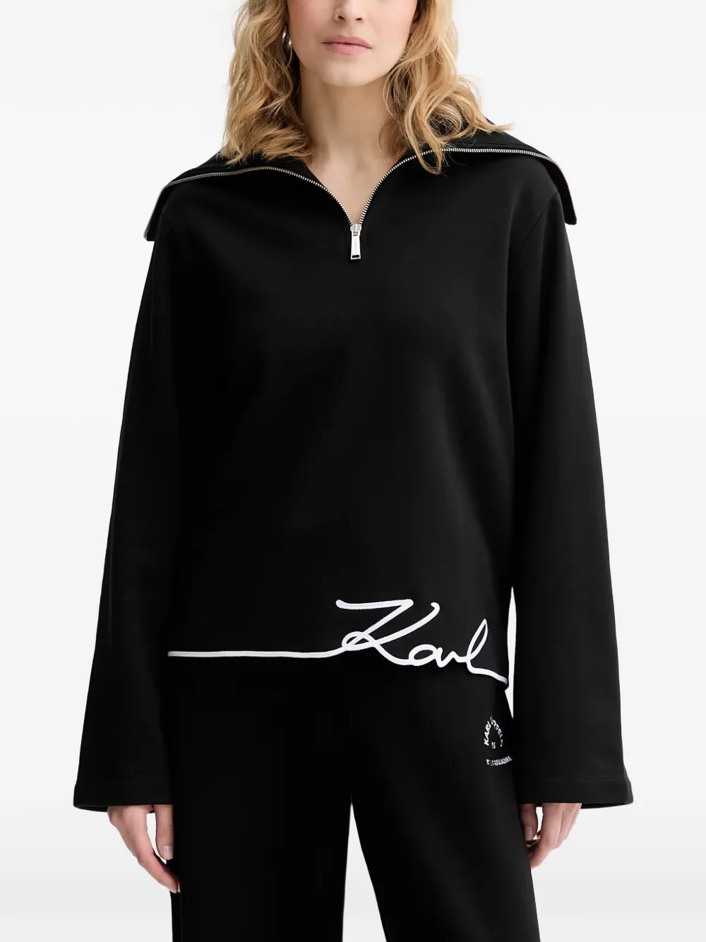 Karl Lagerfeld logo-embroidered half-zip hoodie - Schwarz