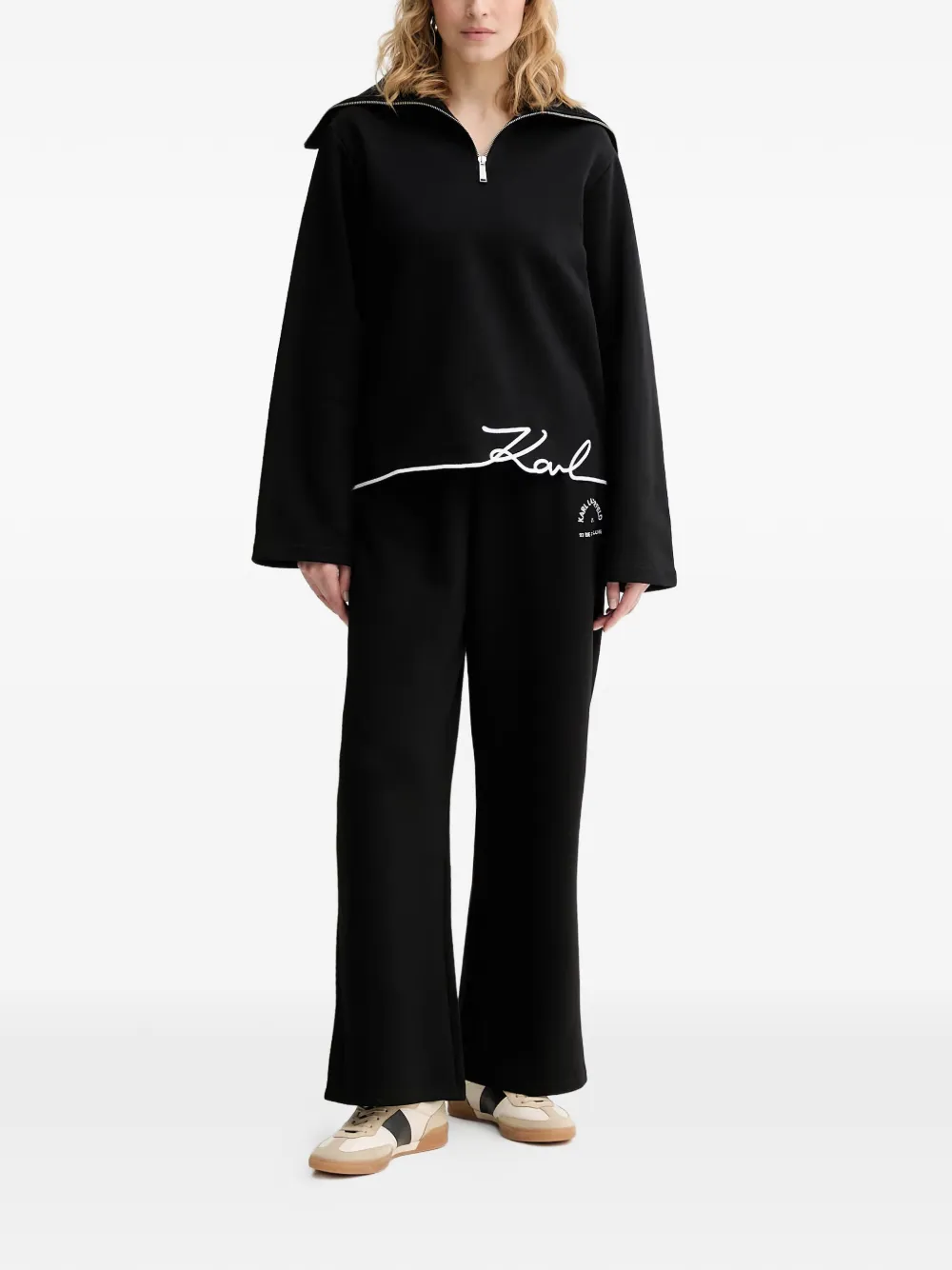 Karl Lagerfeld Hoodie met geborduurd logo en halve rits Zwart