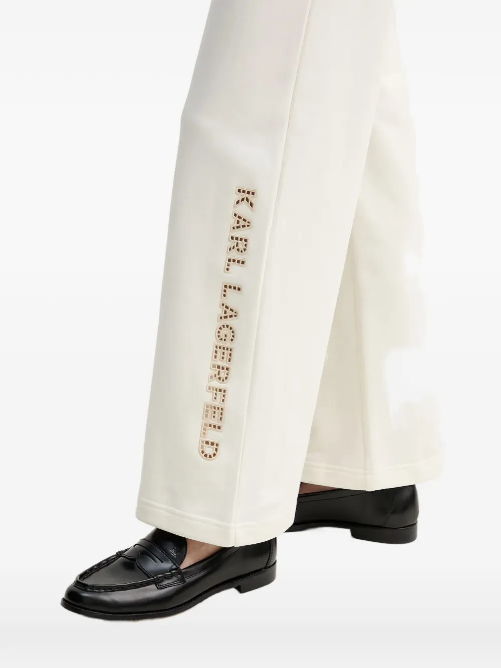 Karl Lagerfeld Broek met wijde pijpen en geborduurd logo Beige