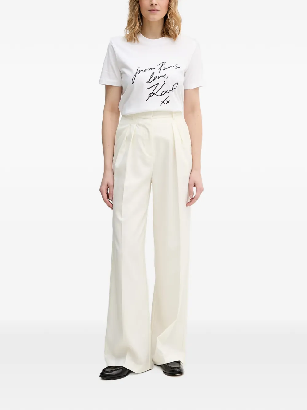 Karl Lagerfeld Broek met wijde pijpen en geborduurd logo Beige