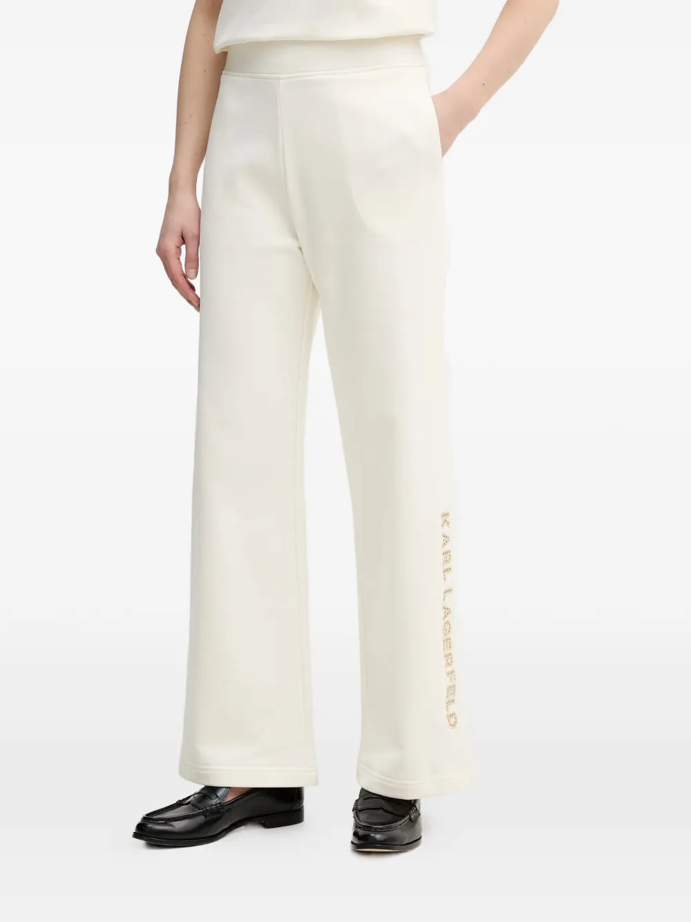 Karl Lagerfeld logo-embroidered wide-leg trousers - Nude