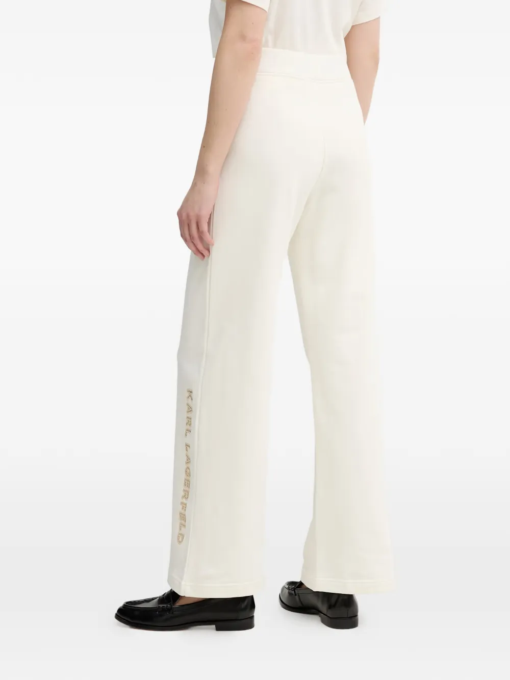 Karl Lagerfeld Broek met wijde pijpen en geborduurd logo Beige