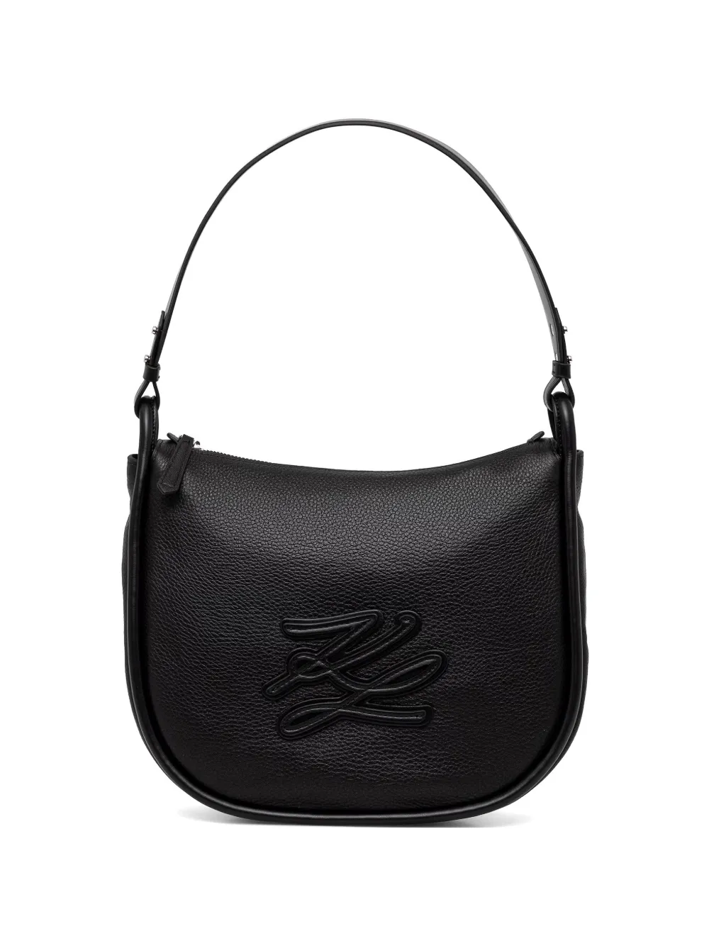 Karl Lagerfeld logo-patch pebbled shoulder bag - Nero