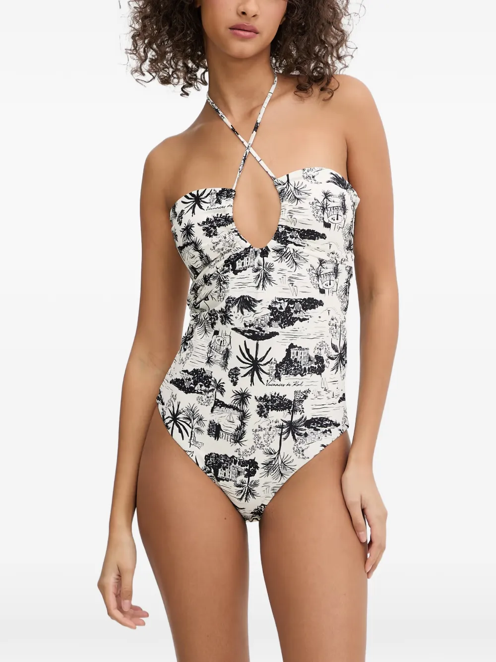Karl Lagerfeld graphic-print halterneck swimsuit - Weiß