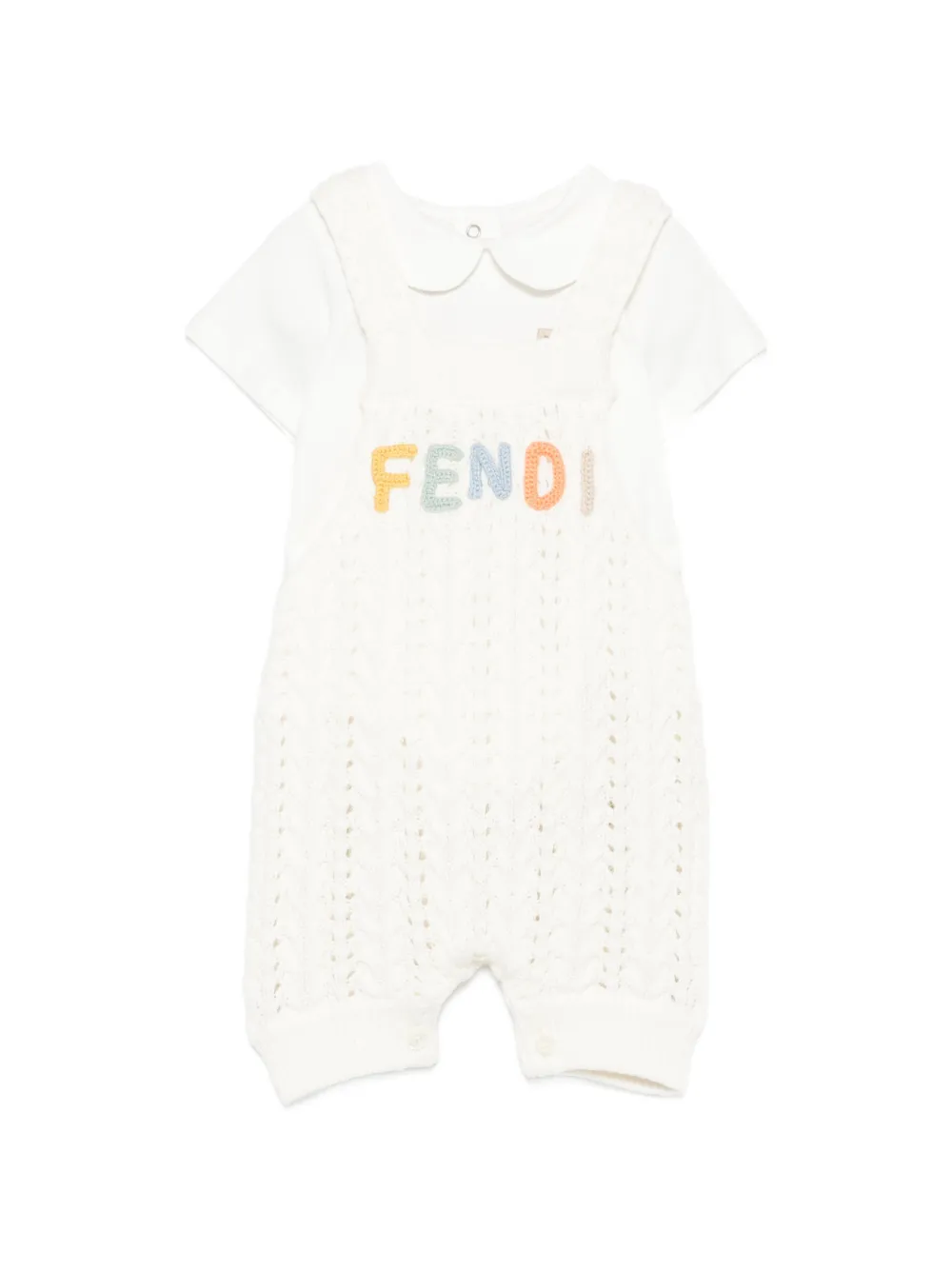 Fendi Kids logo-embroidered cable-knit tracksuit - Bianco
