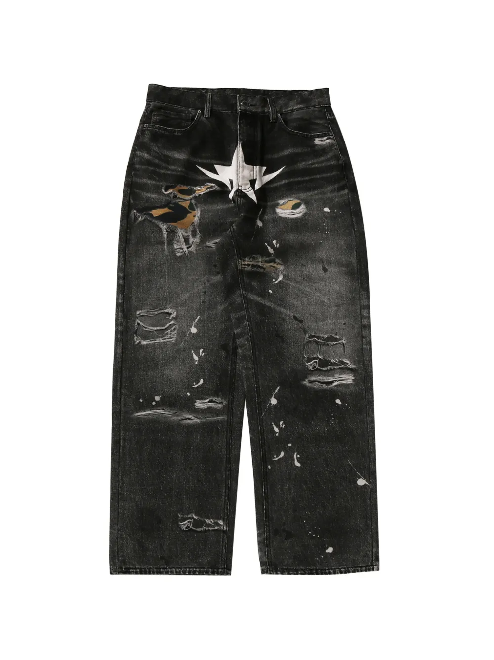 A BATHING APE® distressed star-print jeans - Nero