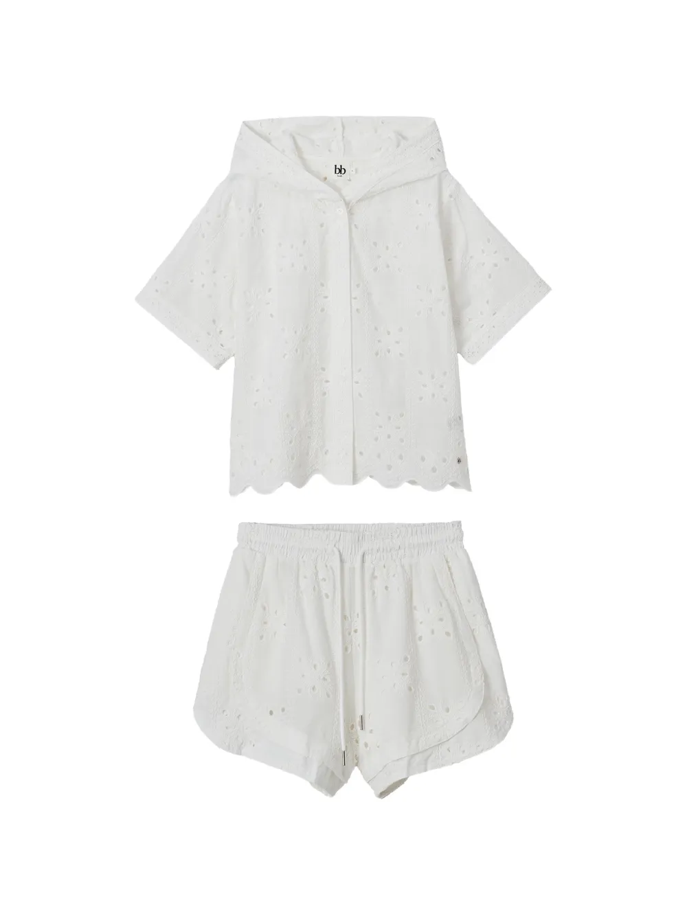 b+ab broderie-anglaise hooded shirt and shorts set - Bianco