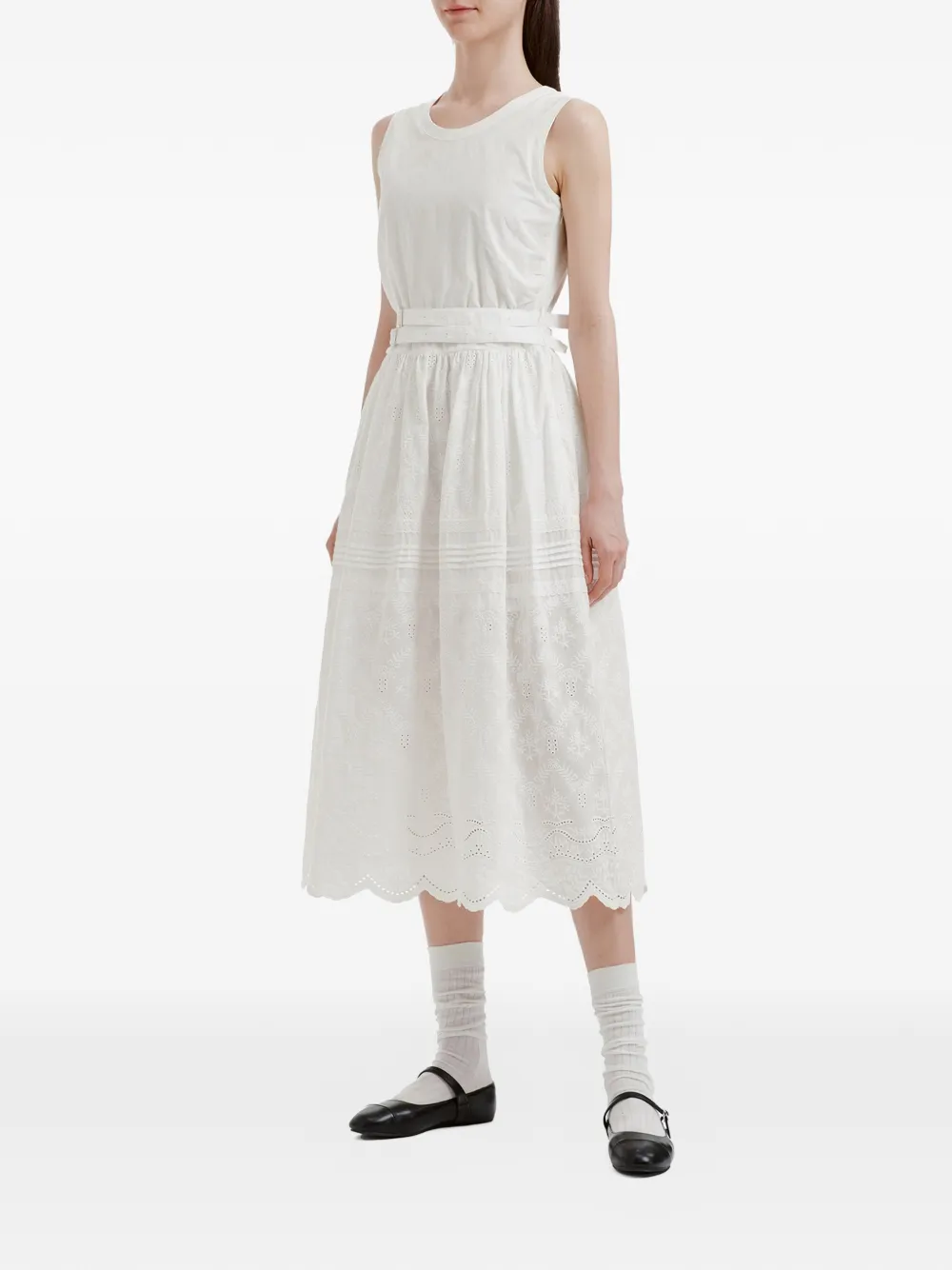 b+ab Broderie Anglaise midi-jurk Wit