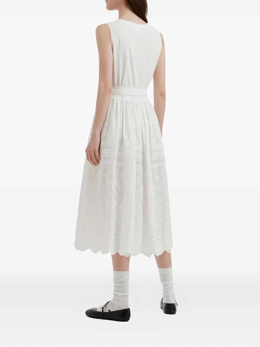 b+ab Broderie Anglaise midi-jurk Wit