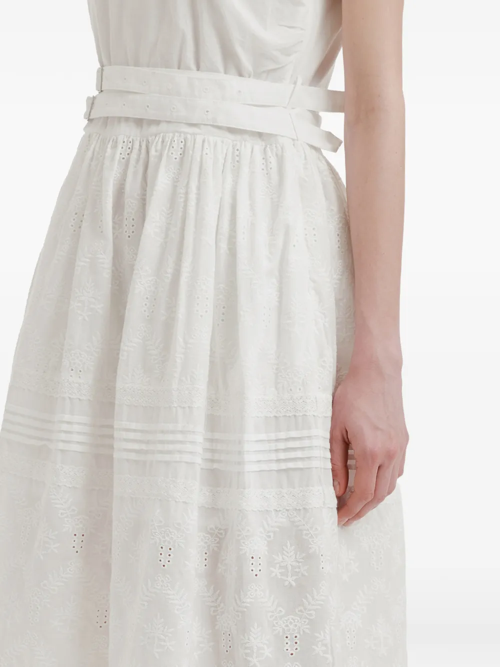 b+ab Broderie Anglaise midi-jurk Wit
