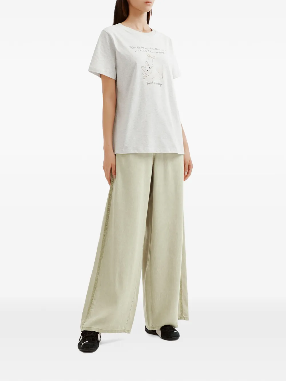 tout a coup Jeans met wijde pijpen Beige