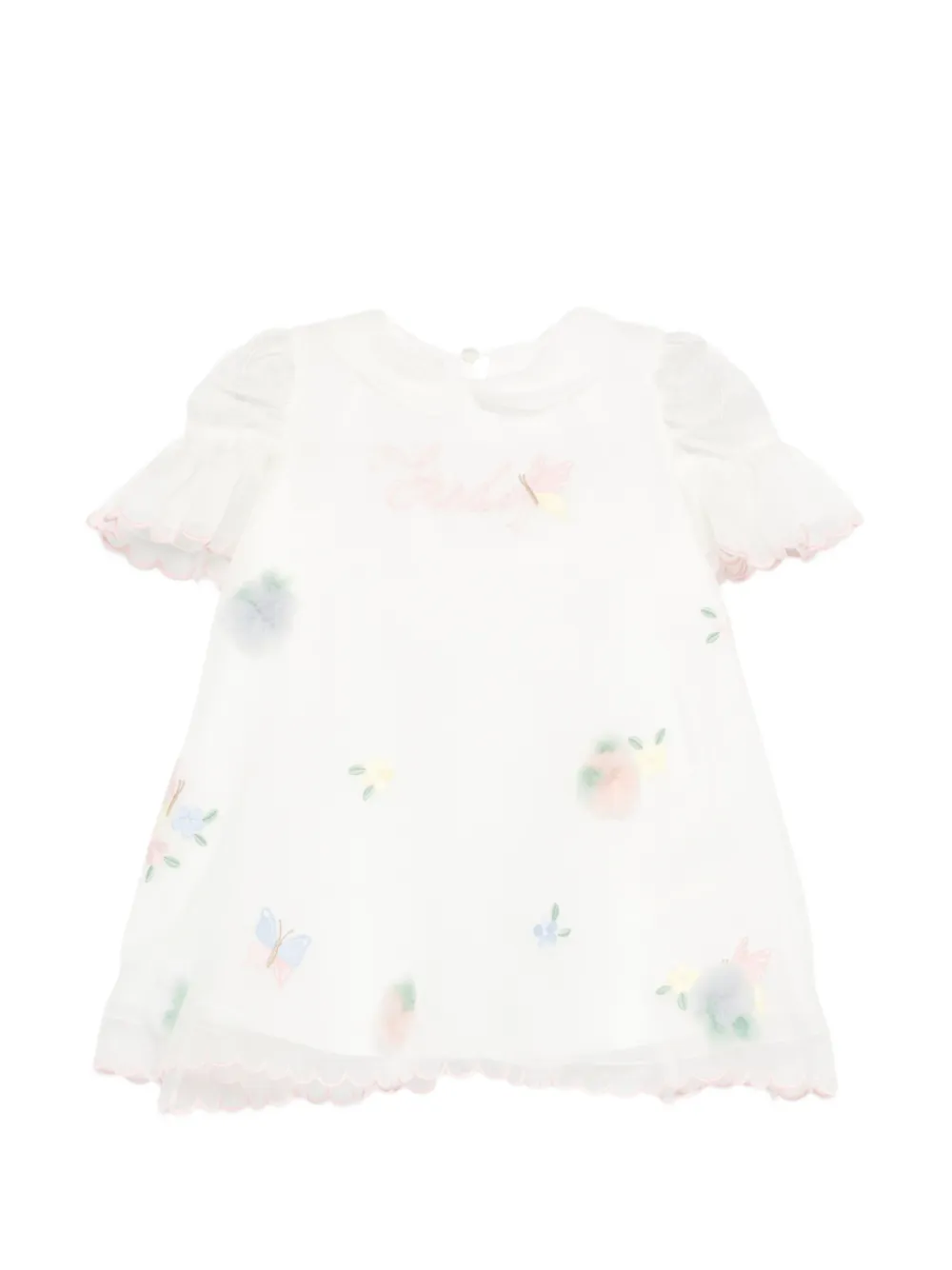 Fendi Kids floral embroidered dress - Bianco