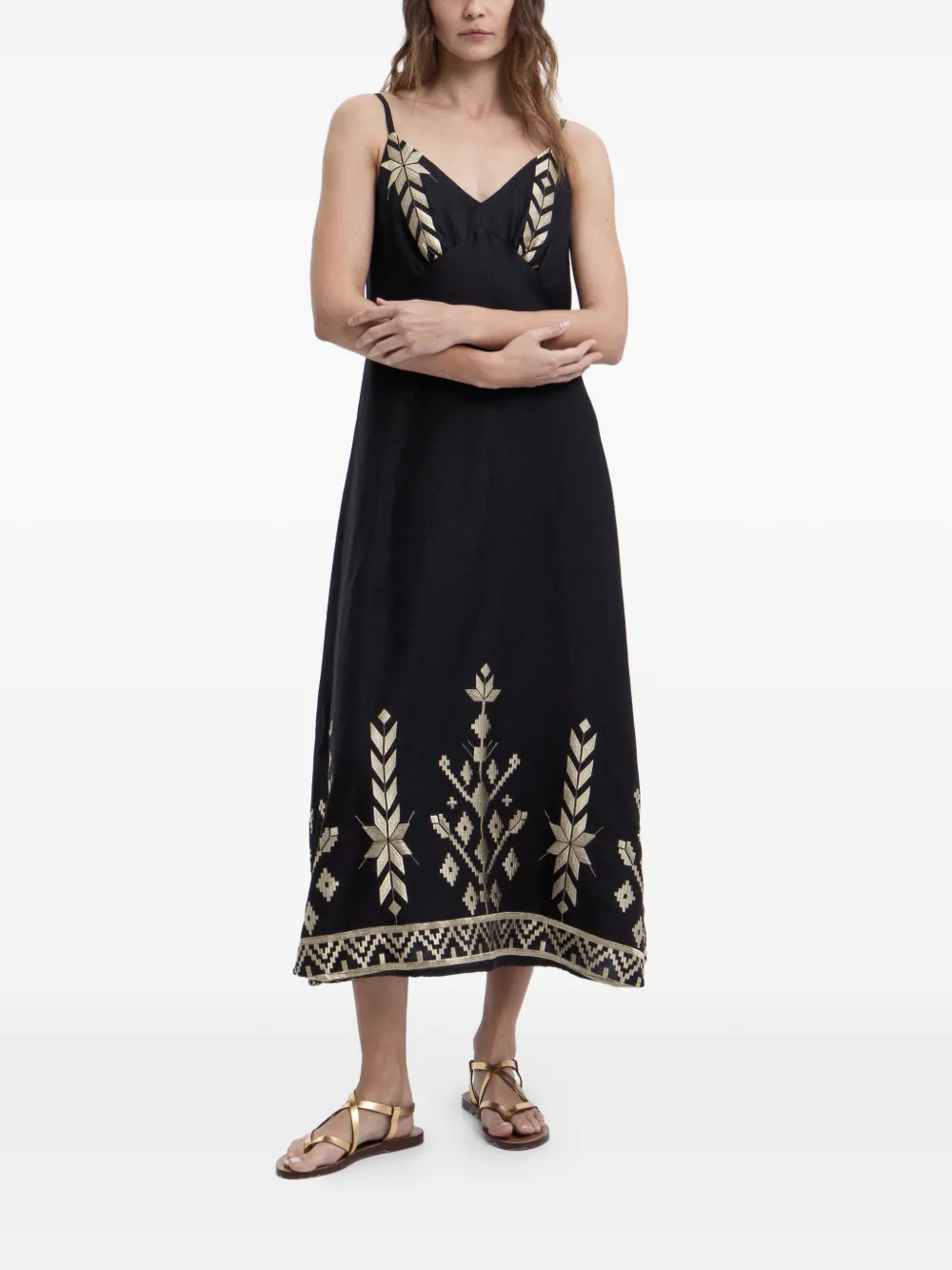 GREEK ARCHAIC KORI embroidered sleeveless midi dress - Schwarz