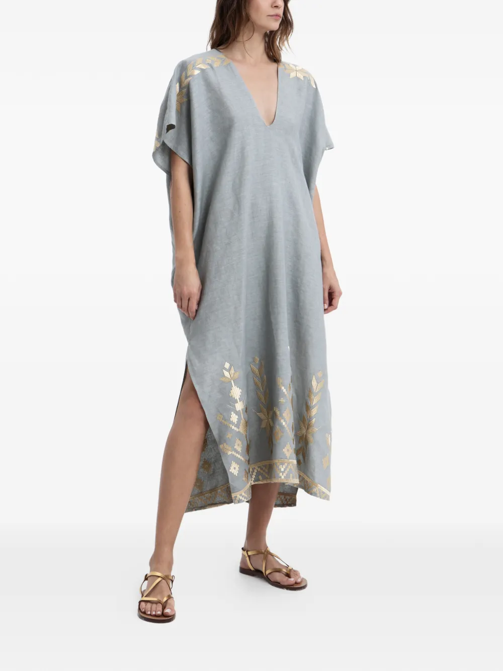 GREEK ARCHAIC KORI embroidered V-neck midi dress - Grau