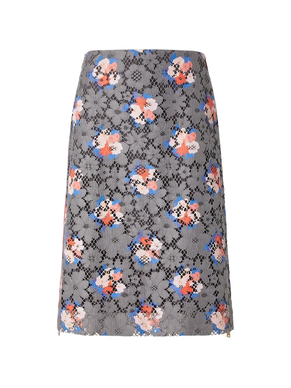 FENDI Midi-rok met bloemenprint en kant Grijs