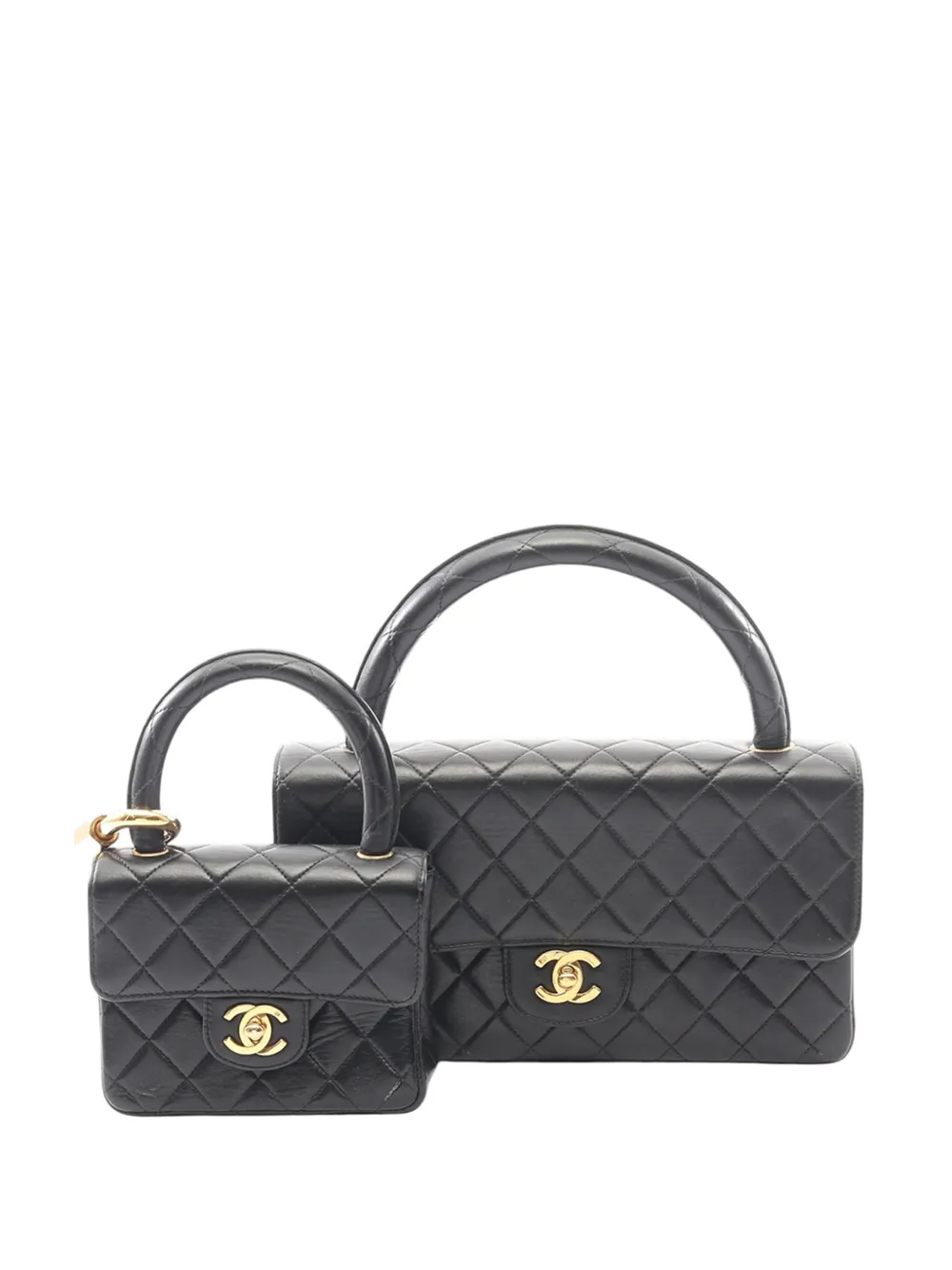 CHANEL Pre-Owned 1994-1996 Lambskin Parent Child Kelly Set Top Handle Bag handbag - Black