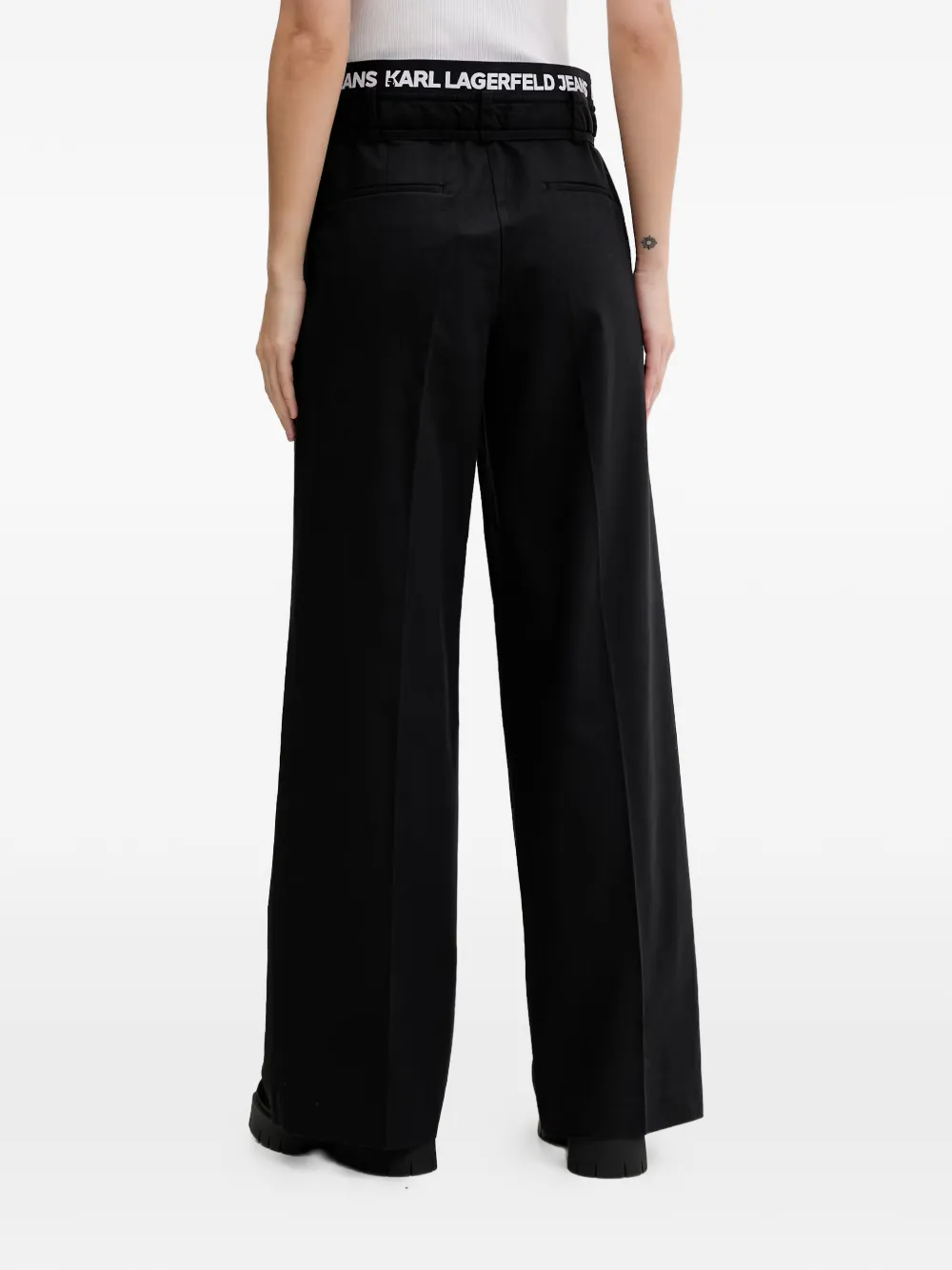 Karl Lagerfeld Jeans Broek met logoband en striksluiting Zwart