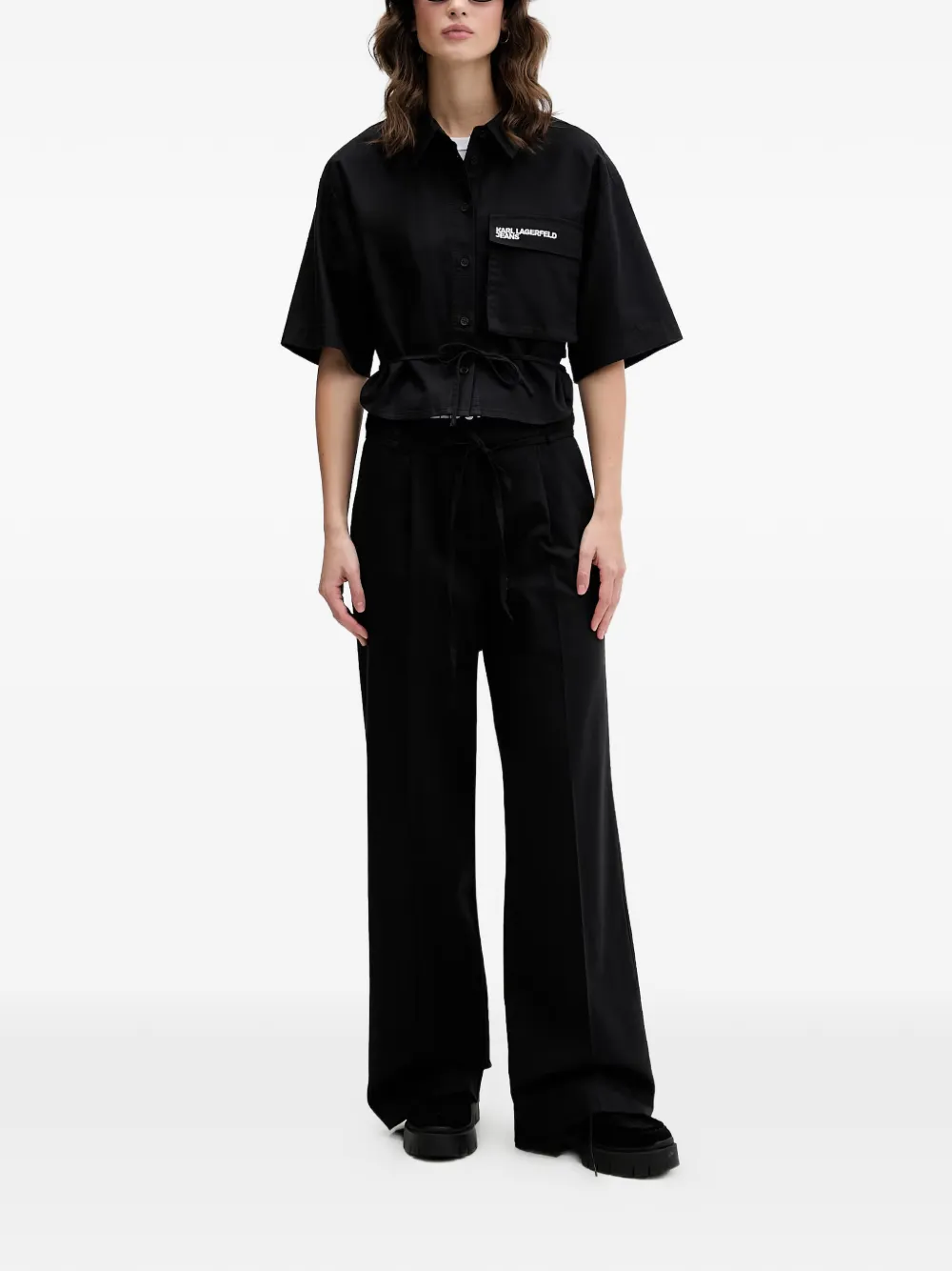 Karl Lagerfeld Jeans Broek met logoband en striksluiting Zwart