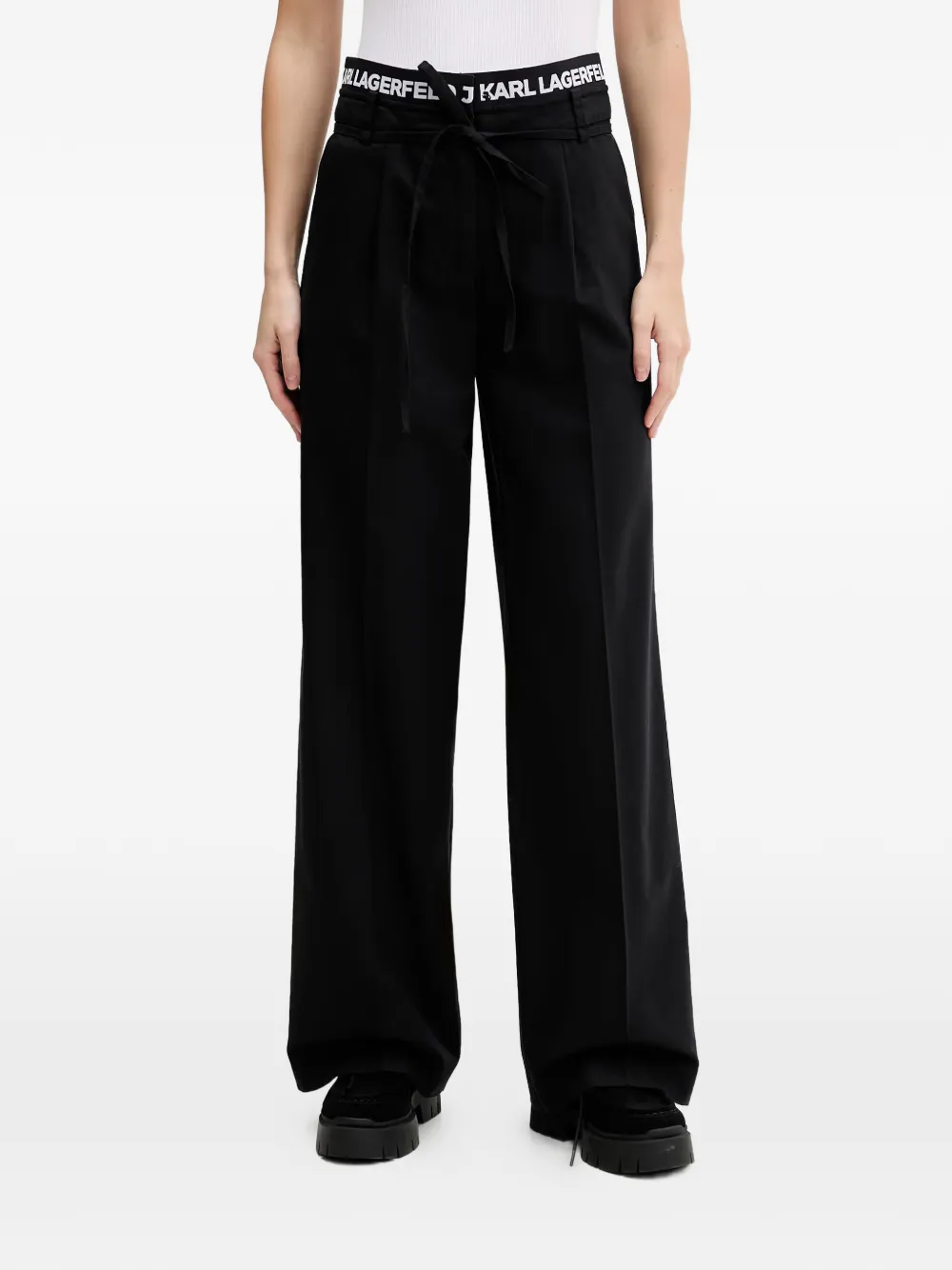 Karl Lagerfeld Jeans logo-waistband tie-fastening trousers - Nero