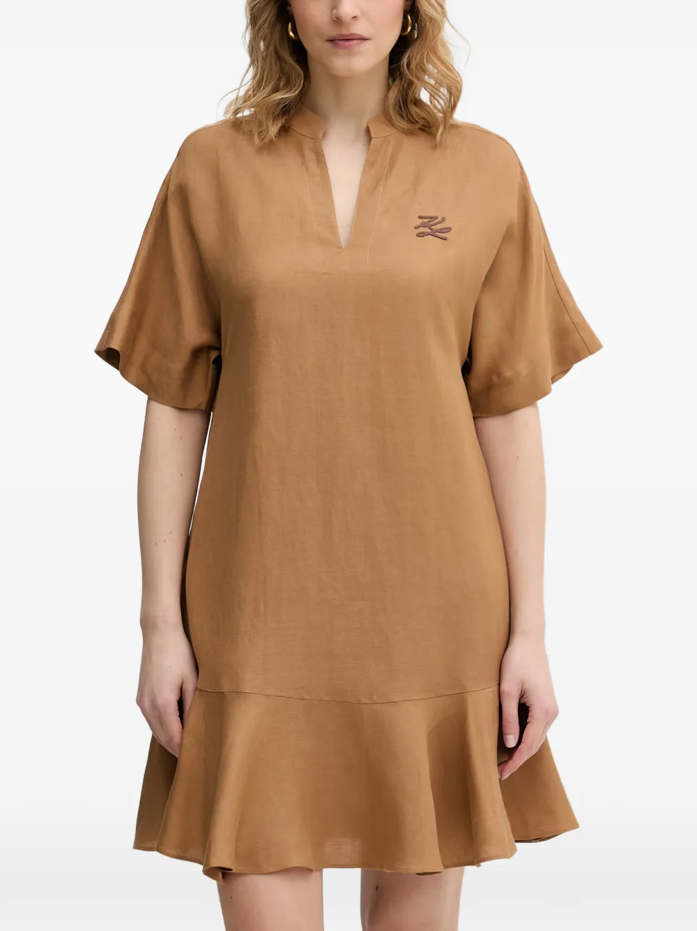 Karl Lagerfeld Mini-jurk met ruches en V-hals Bruin