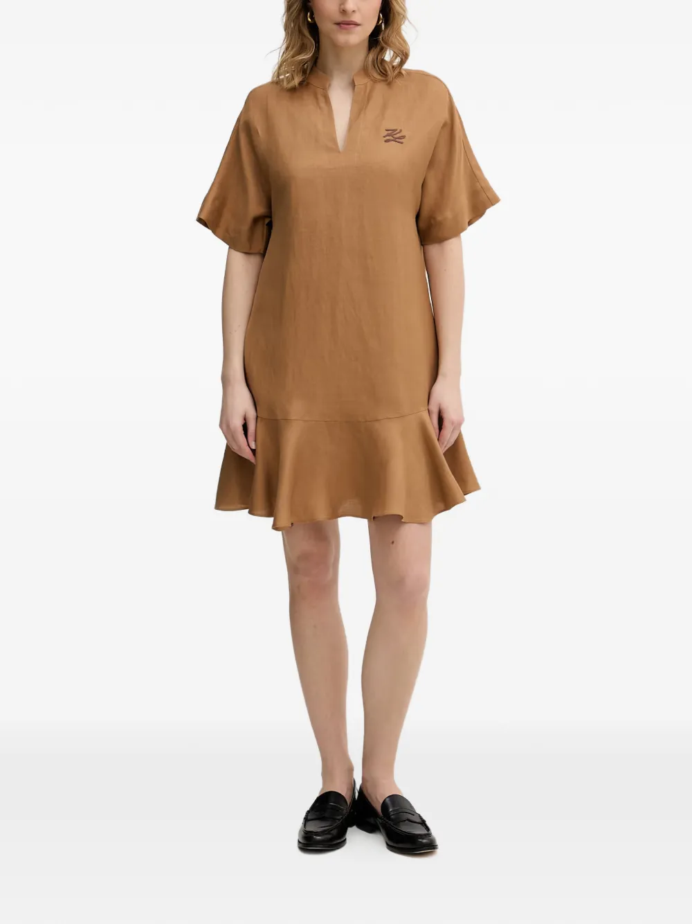 Karl Lagerfeld ruffled-hem V-neck mini dress - Marrone