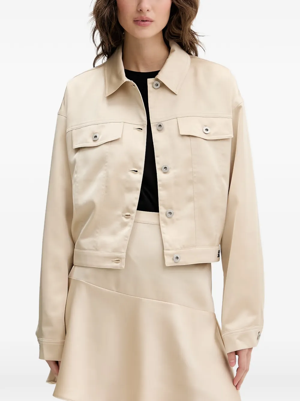 Karl Lagerfeld Jeans Satijnen jack met uitgesneden details Beige