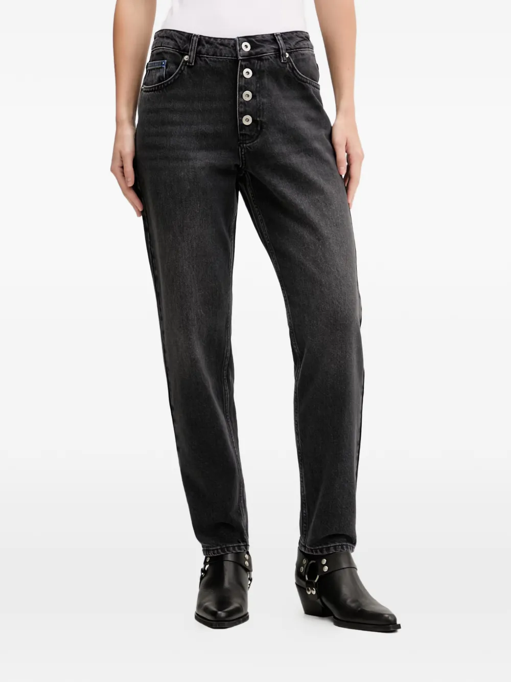 Karl Lagerfeld Jeans button-fly logo-patch jeans - Nero