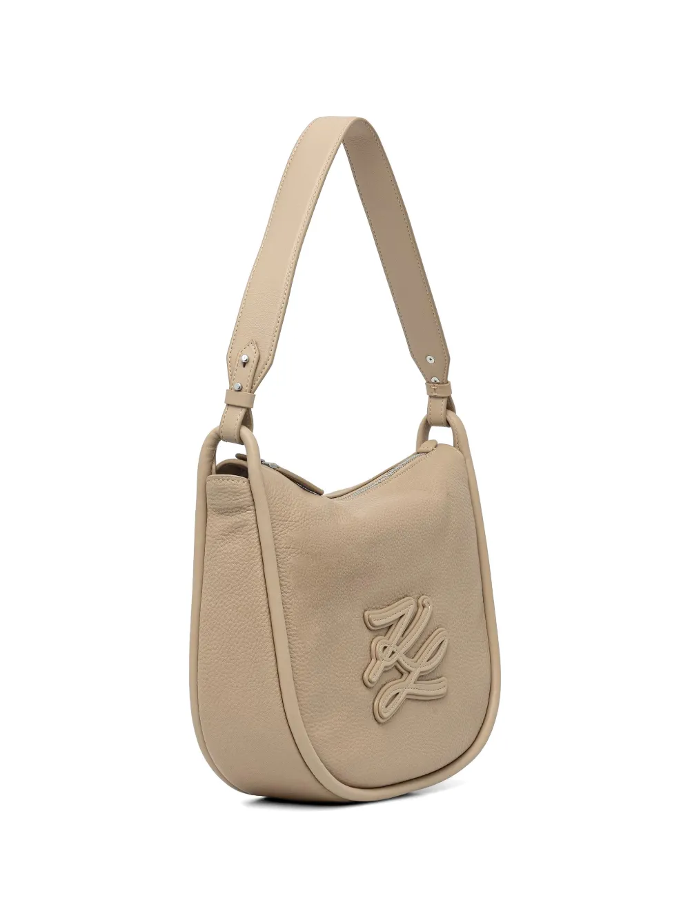 Karl Lagerfeld Schoudertas met monogram-patch van bewerkt leer Beige