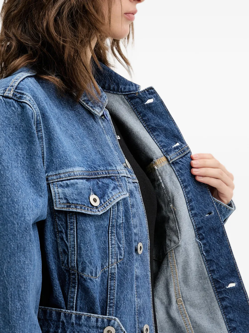 Karl Lagerfeld Jeans belted raw-cut denim jacket Blauw