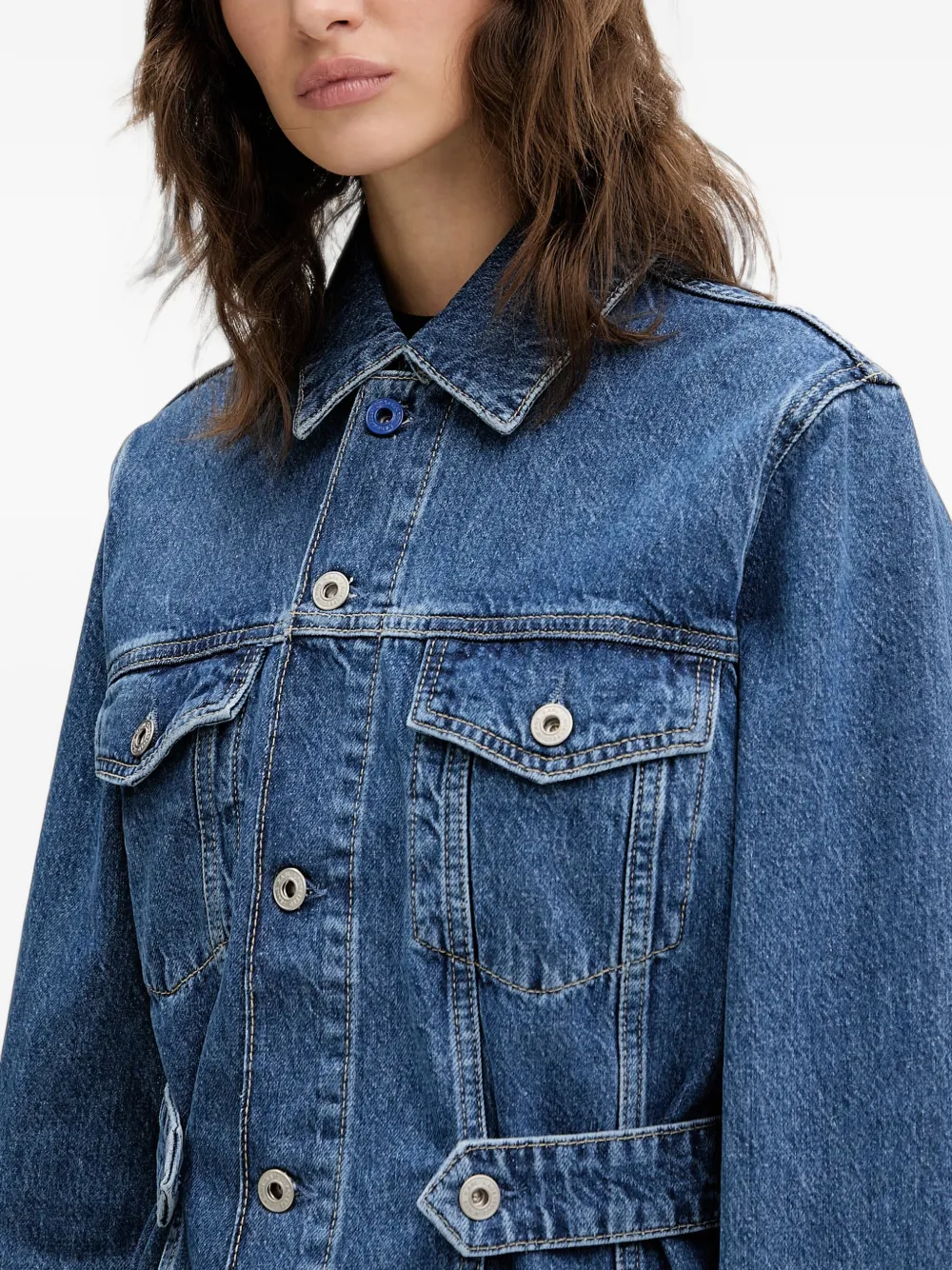 Karl Lagerfeld Jeans belted raw-cut denim jacket Blauw