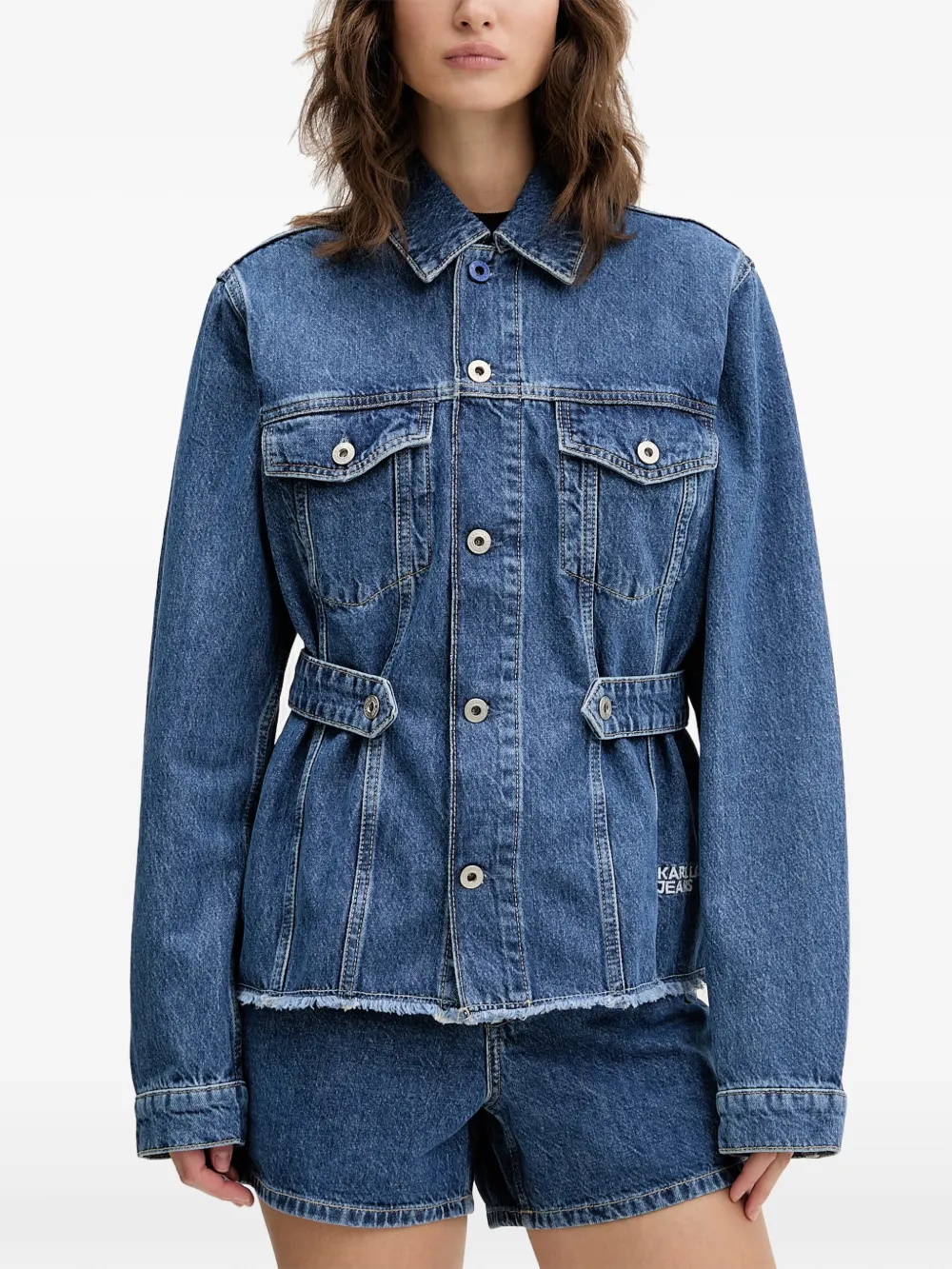 Karl Lagerfeld Jeans belted raw-cut denim jacket - Blau