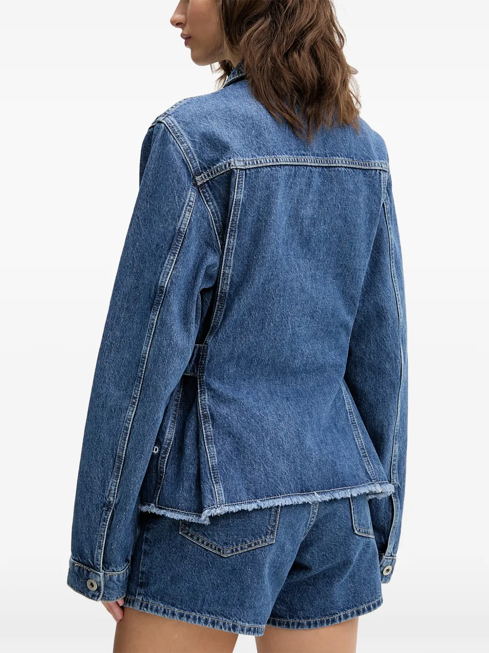 Karl Lagerfeld Jeans belted raw-cut denim jacket Blauw
