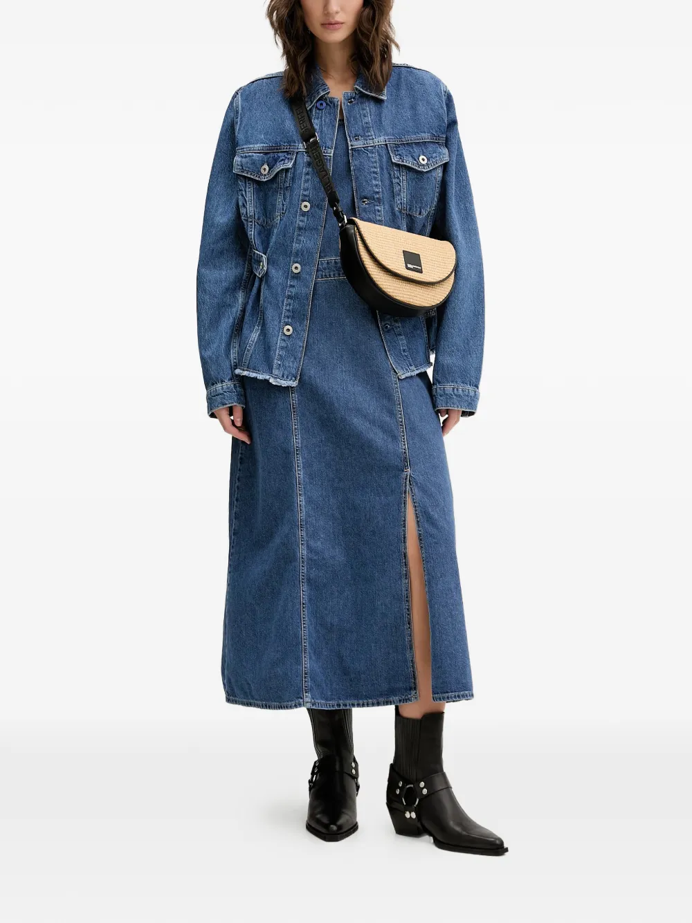 Karl Lagerfeld Jeans Jurk met gestrikt bandje en split Blauw
