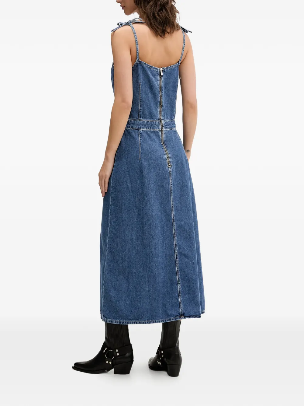 Karl Lagerfeld Jeans Jurk met gestrikt bandje en split Blauw
