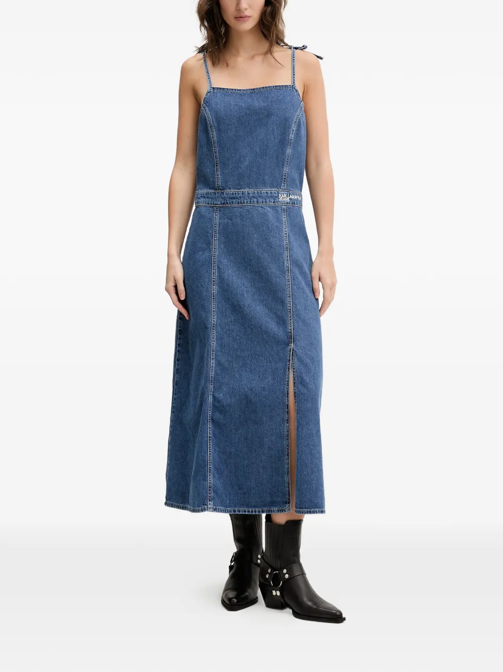 Karl Lagerfeld Jeans tie-strap front-slit dress - Blau
