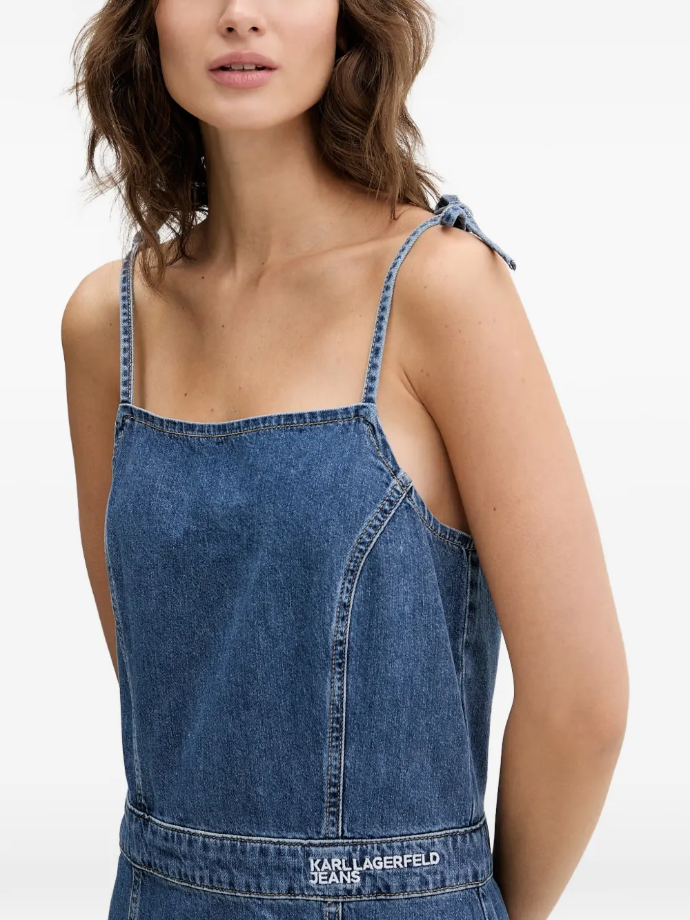 Karl Lagerfeld Jeans Jurk met gestrikt bandje en split Blauw