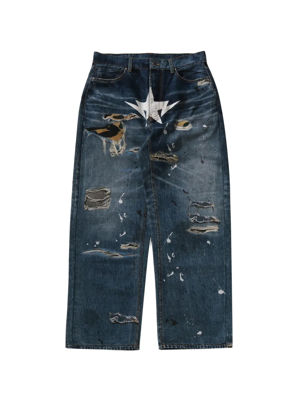 A BATHING APE® star-print distressed jeans - Blu