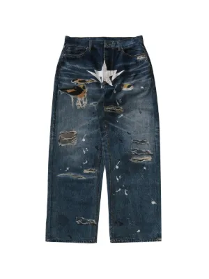 A BATHING APE® Distressed loose-fit Jeans | Blue | FARFETCH ZA