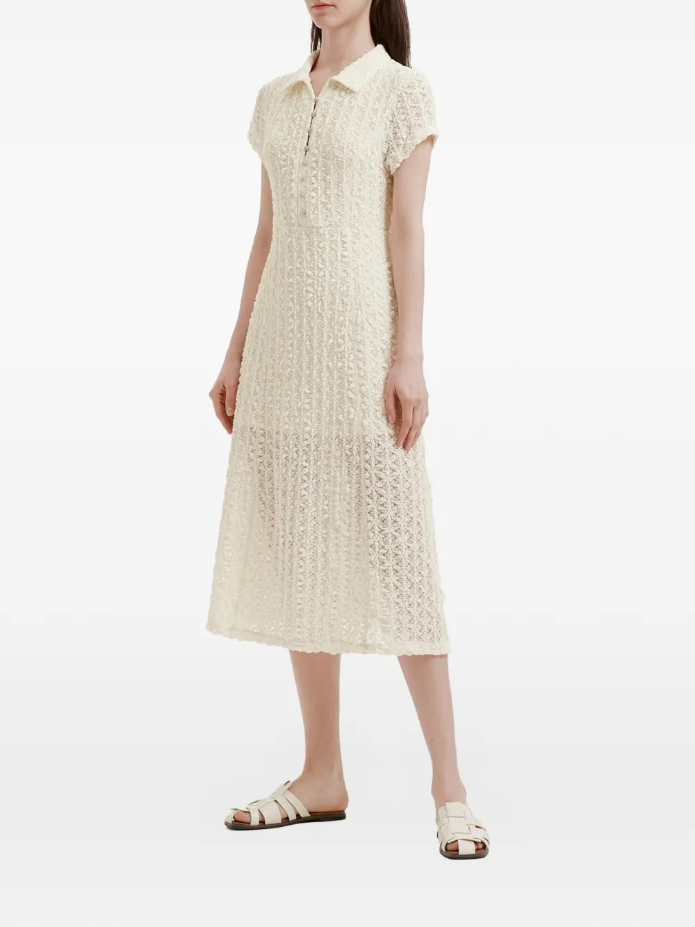 b+ab Midi-jurk met textuur en knopen Beige