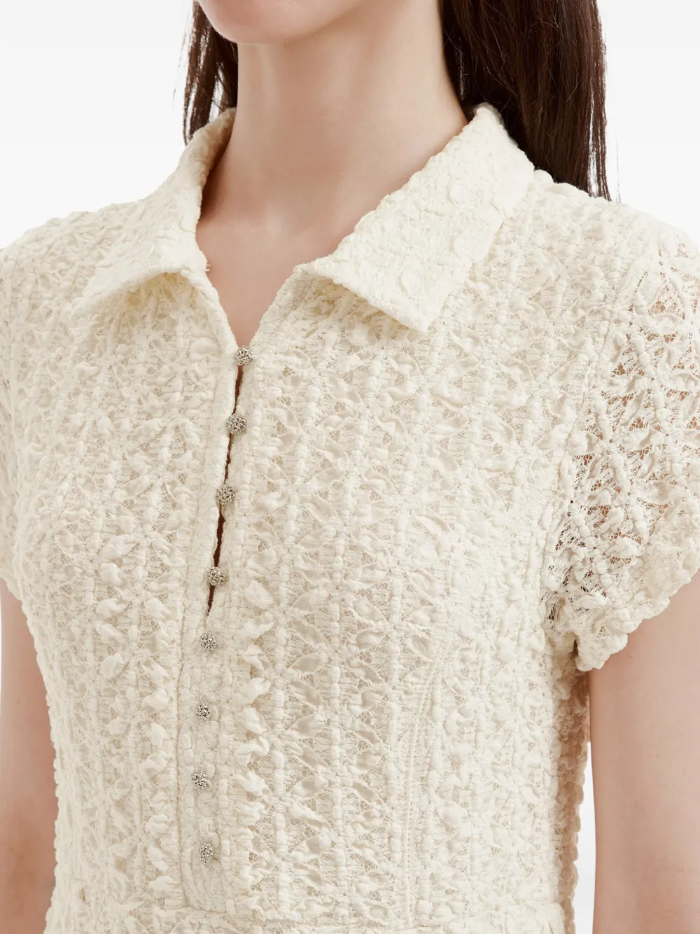 b+ab Midi-jurk met textuur en knopen Beige