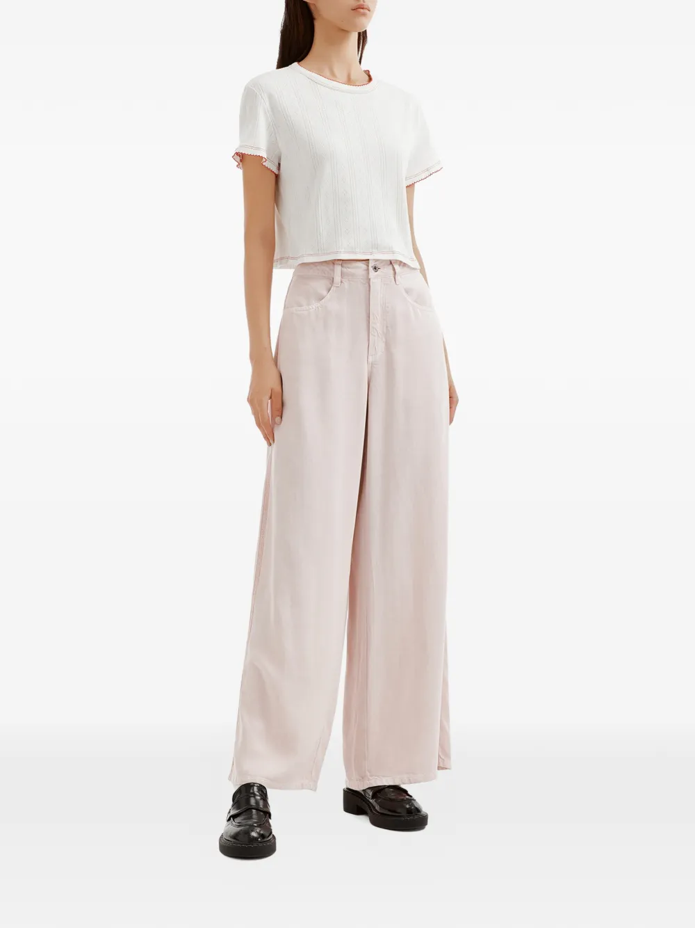 tout a coup Jeans met wijde pijpen en kanten detail Roze