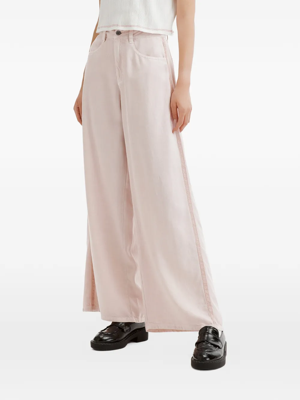 tout a coup Jeans met wijde pijpen en kanten detail Roze