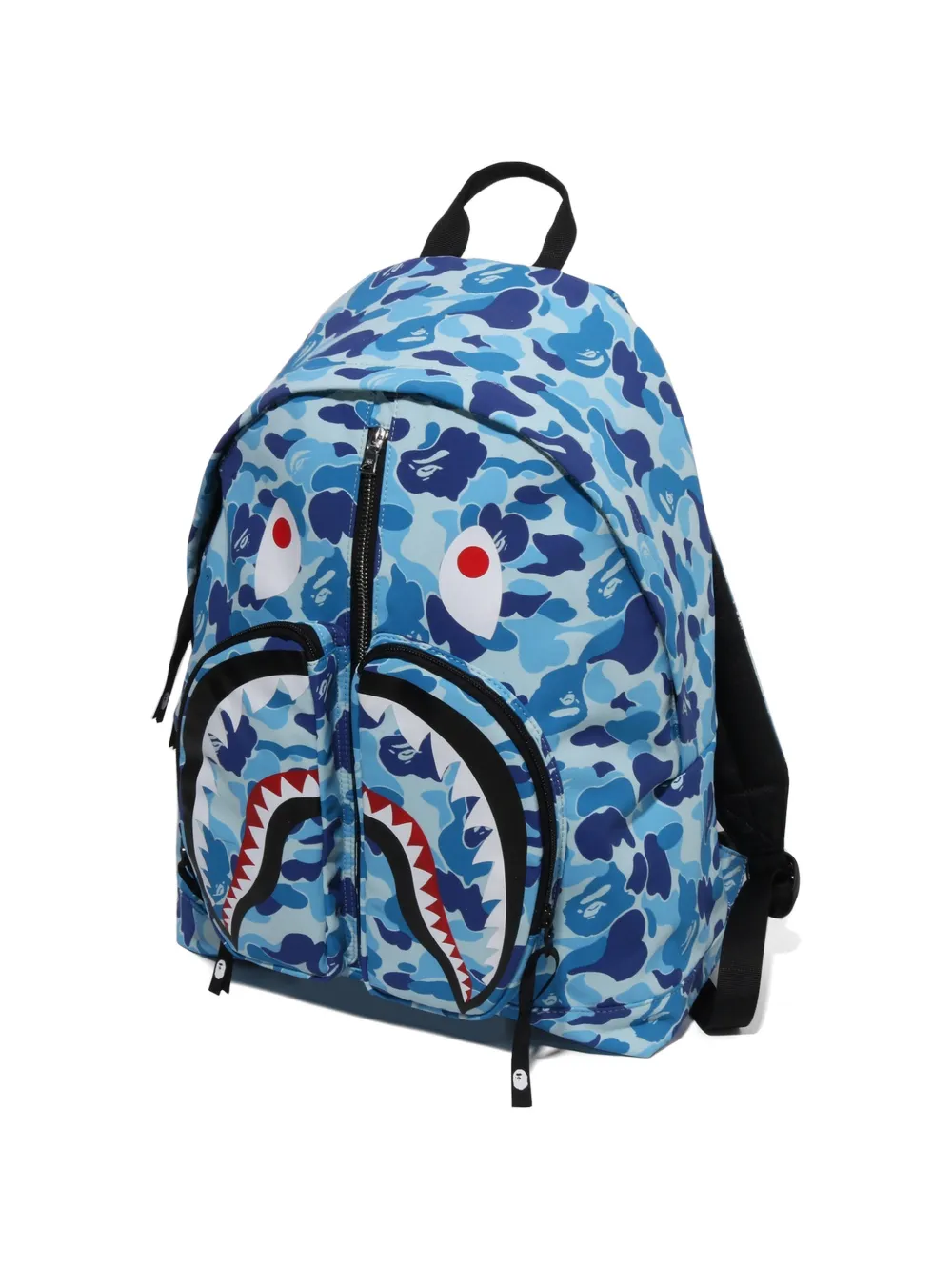 A BATHING APE Rugzak met camouflage-print en haaien-patroon Blauw