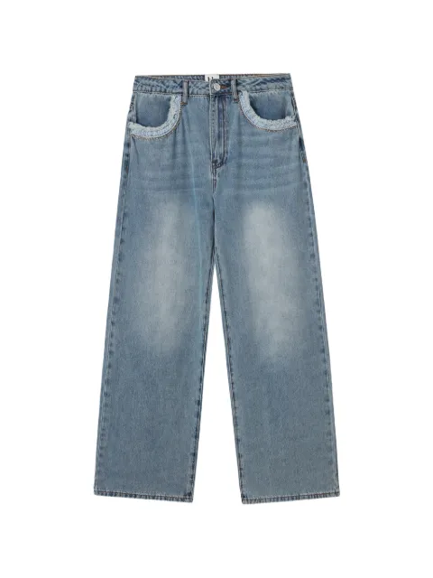 b+ab jeans rectos con ribete de encaje