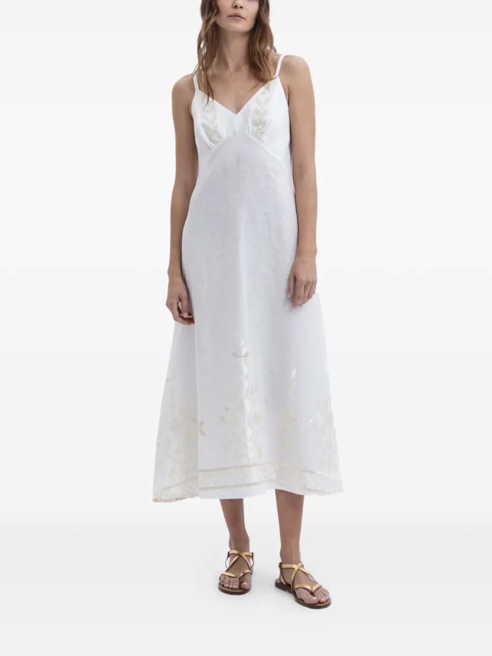 GREEK ARCHAIC KORI embroidered V-neck midi dress - Bianco