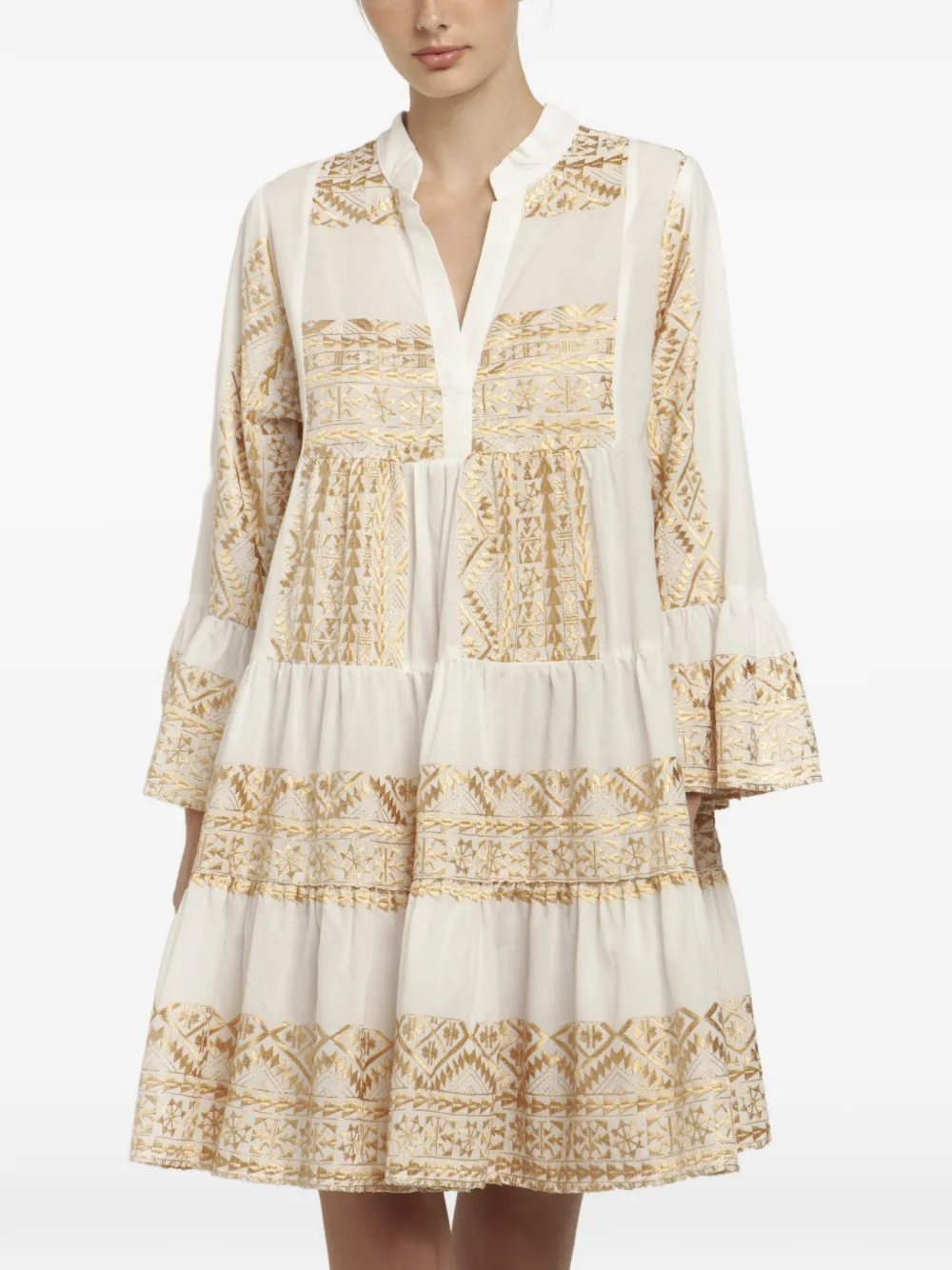 GREEK ARCHAIC KORI embroidered tiered dress - Bianco